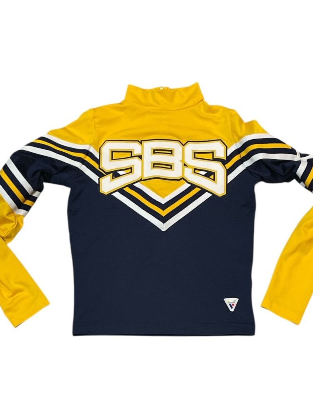 Vintage Varsity SBS Blue Yellow Cheerleader Uniform Top Shirt Size LARGE